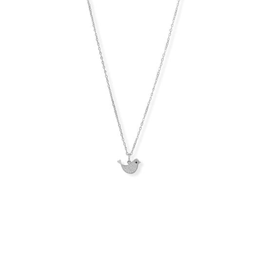 Rhodium Plated Sterling Silver Cubic Zirconia Bird Necklace