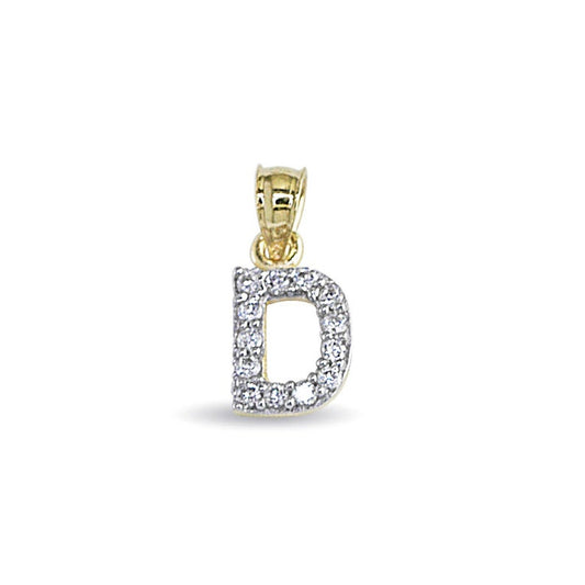 Genuine 14k Yellow Gold 0.59" Cubic Zirconia CZ Initial Block Letter 'D' Pendant for Men or Women - Gold Letter Charm