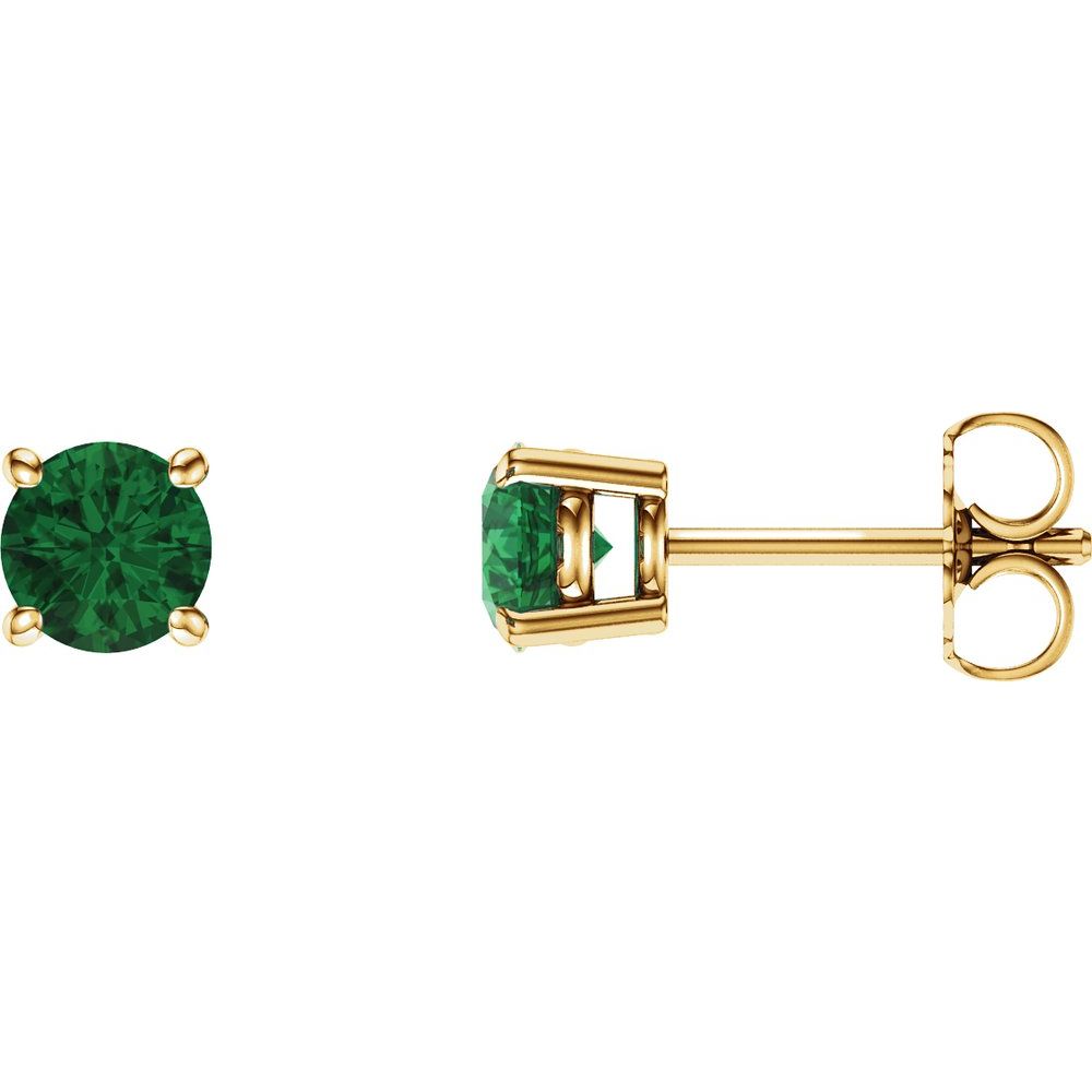 14k Yellow Gold 5 mm Lab-Grown Emerald Stud Earrings