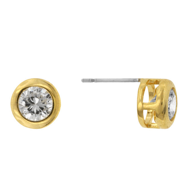 Goldtone 5.7mm Round Bezel-Set Cubic Zirconia Earrings Studs