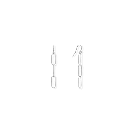 Rhodium Plated Sterling Silver Dangling Paper Clip Earrings