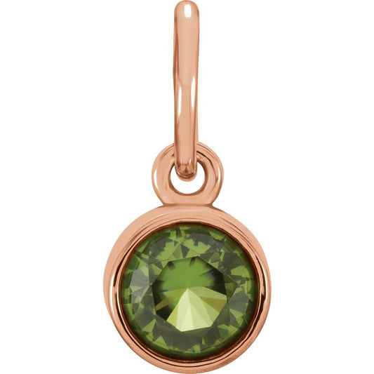 Genuine 14K Rose Gold 4mm Round Peridot CZ Birthstone Women's Bracelet Charm