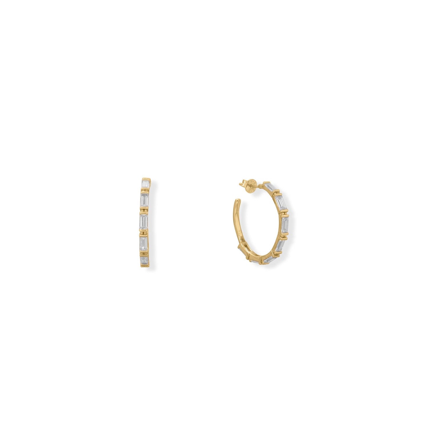 14k Yellow Goldplated Silver Cubic Zirconia Semi-Hoop Earrings