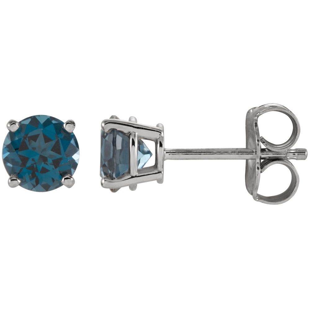 14k White Gold 5 mm Natural London Blue Topaz Stud Earrings