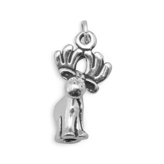 Authentic 925 Sterling Silver Oxidized Cute Moose Women's Charm for Bracelet or Necklace