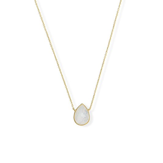 14k Yellow Gold Plated Sterling Silver Moonstone Pendant Necklace