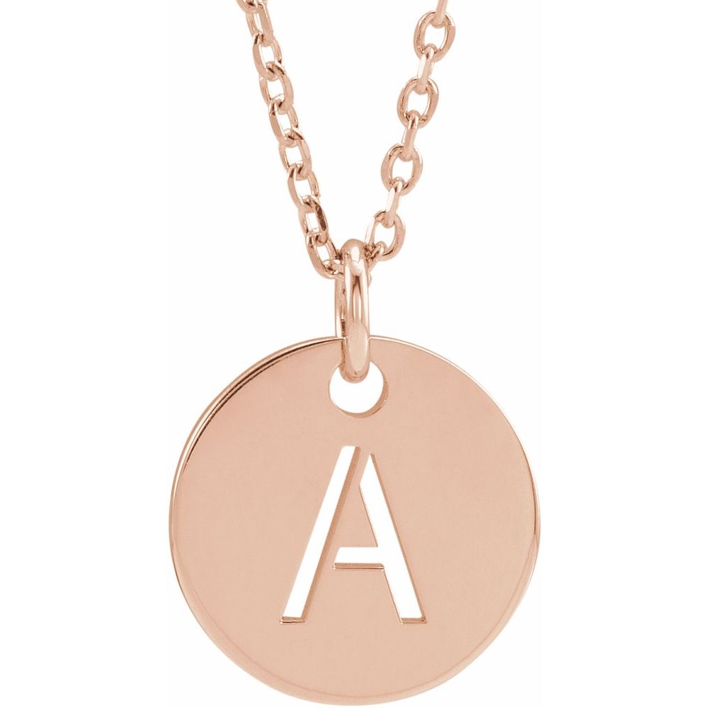 18k Rose Gold Plated 925 Silver 0.39" Letter A Disc Adjustable 16-18" Necklace