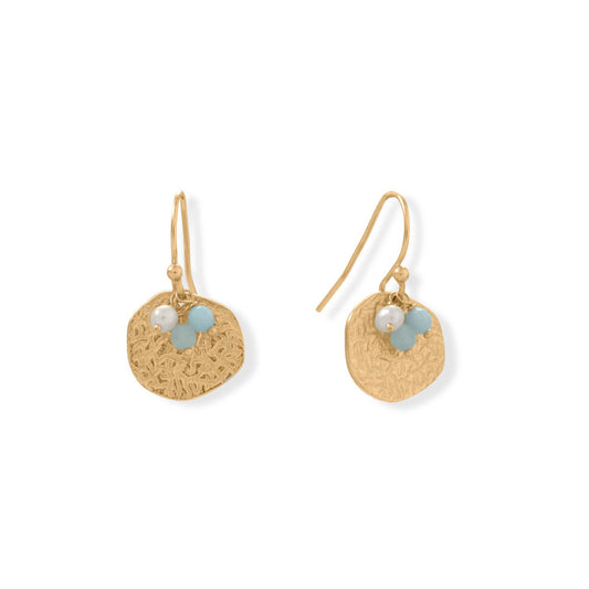 14kt Gold Plated Sterling Silver Aquamarine and Pearl Disk Earring