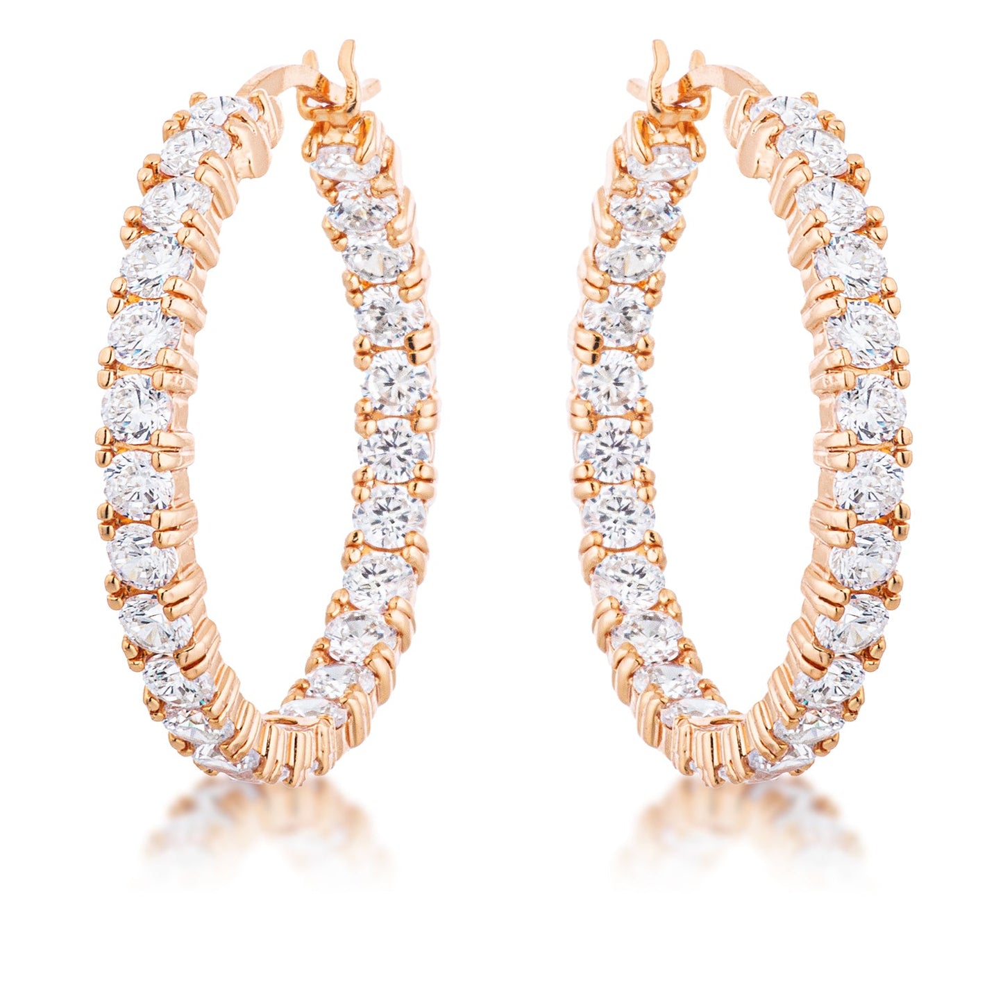 Rose Gold Finish 4 mm Round-Cut Cubic Zirconia Hoop Earrings