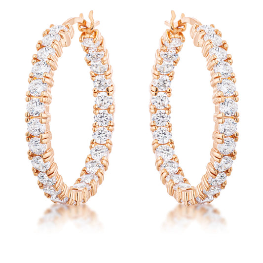 Rose Gold Finish 4 mm Round-Cut Cubic Zirconia Hoop Earrings