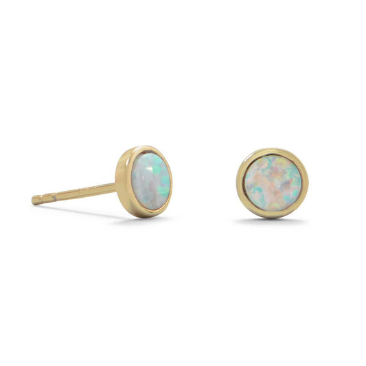 14k Yellow Gold Plated Sterling Silver Synthetic White Opal Stud Earrings