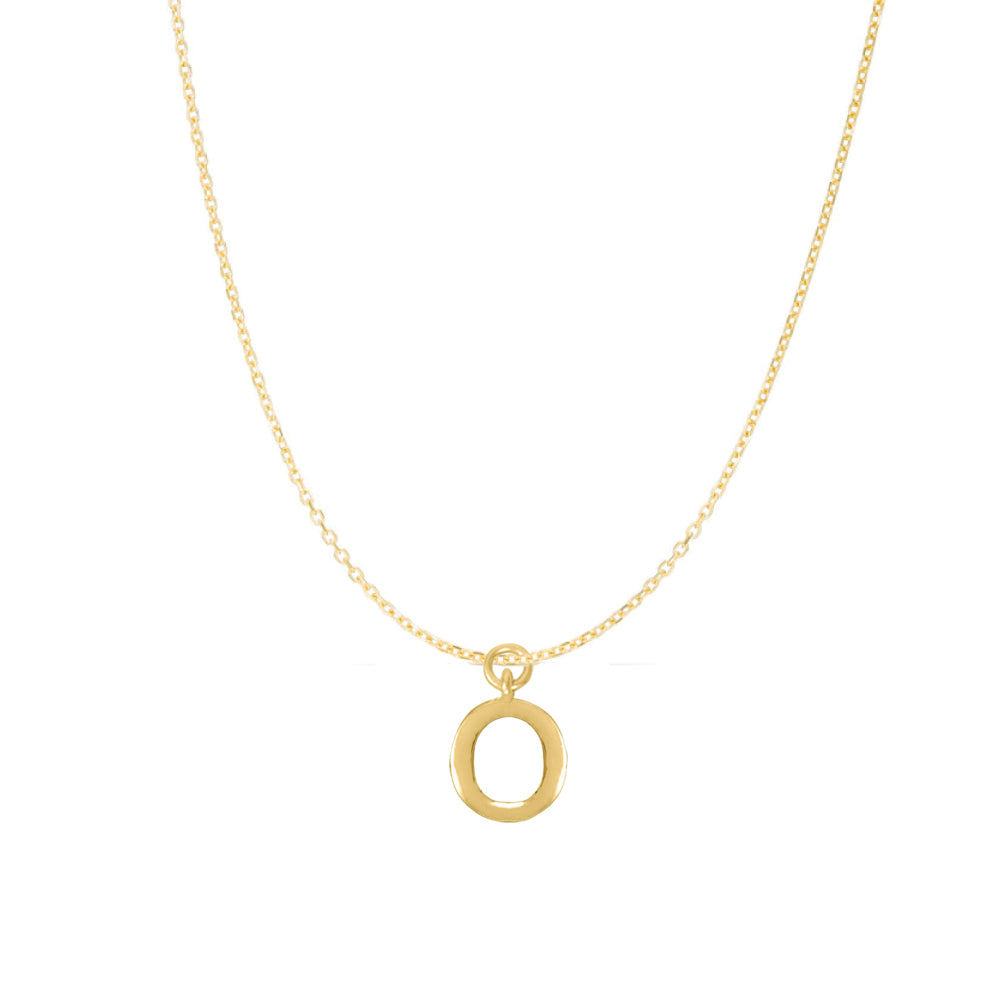 14K Goldplated Sterling Silver Polished "O" Charm With Goldfilled 1.5mm Cable Chain