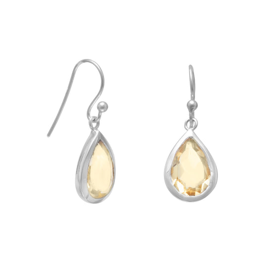 Sterling Silver Tear Drop Shaped Faceted Citrine Dangling Earrings