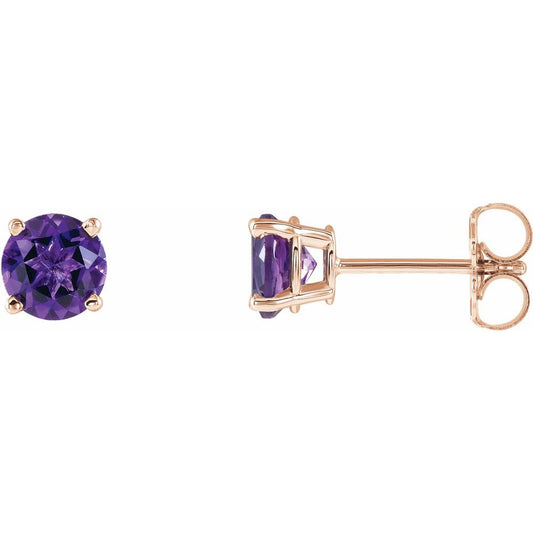 14k Rose Gold 5 mm Natural Amethyst Stud Earrings