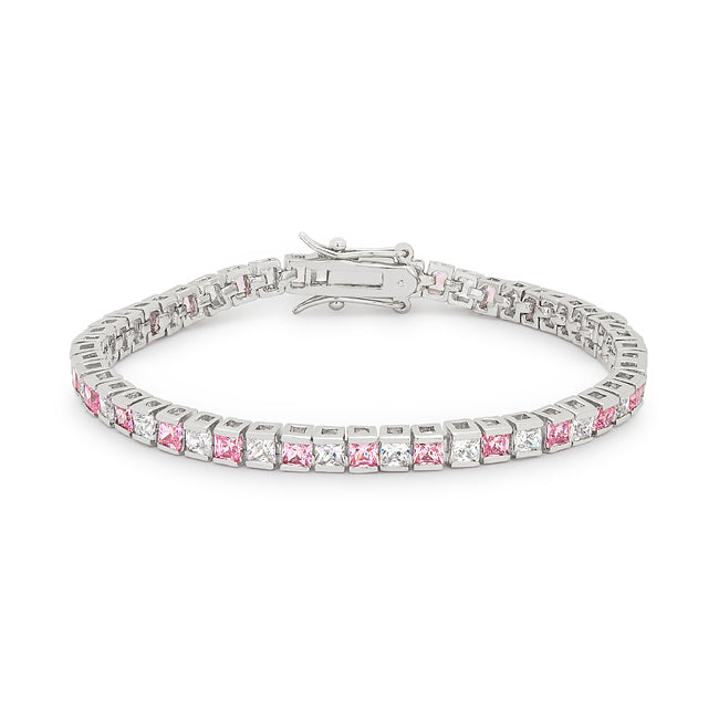 Pink and Clear Cubic Zirconia Ladies Tennis Bracelet