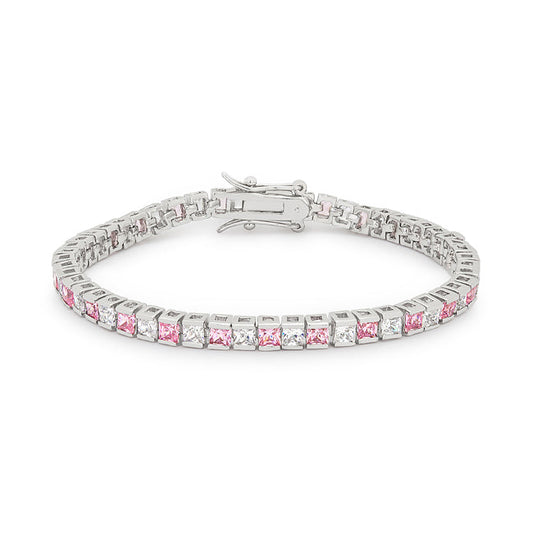 Pink and Clear Cubic Zirconia Ladies Tennis Bracelet