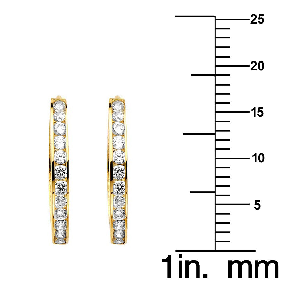 Genuine 14K Yellow Gold Cubic Zirconia CZ Oval Hoop Earrings for Women - 15mm Diameter