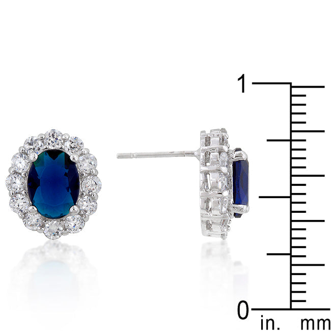 Silvertone Blue Oval Cubic Zirconia Royal Stud Earrings