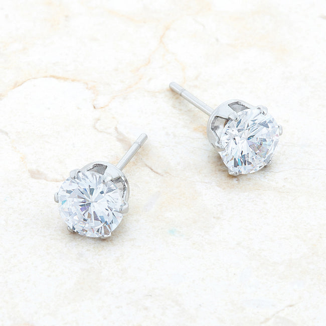 Stainless Steel 6mm Round Cubic Zirconia Earrings