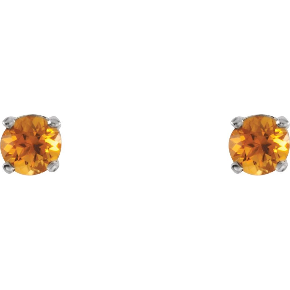 14k White Gold Natural Citrine 3 mm Screwback Earrings