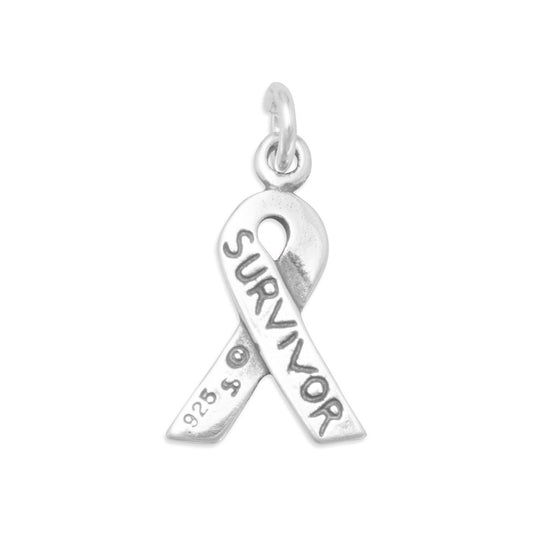 Authentic 925 Sterling Silver Survivor Ribbon Women's Charm for Bracelet or Necklace