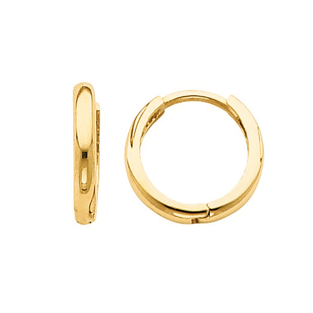 Genuine 14k Yellow Gold Small 2mm Thin Hinged Hoop Earrings - 10mm Diameter