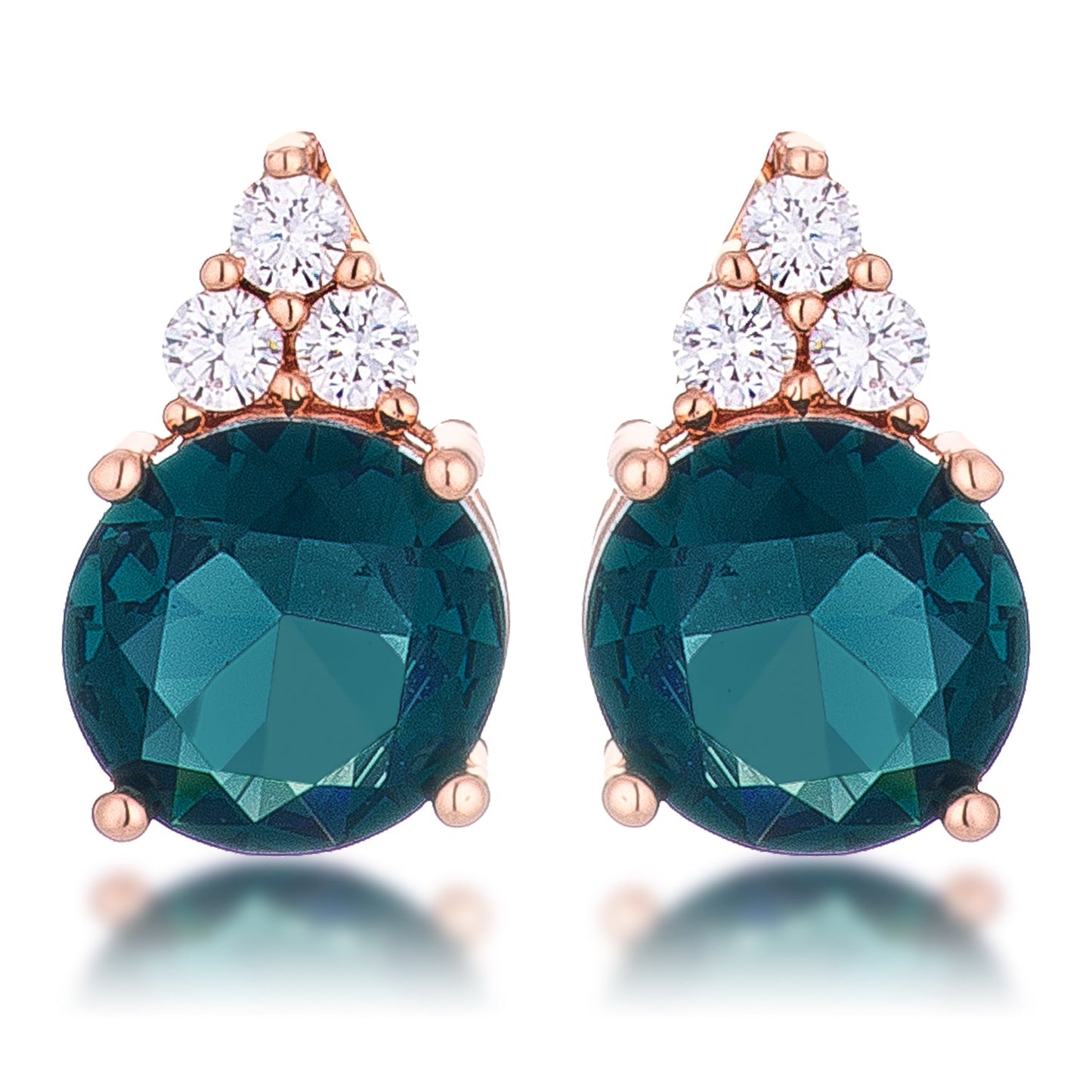 Rose Goldtone Blue-Green Cubic Zirconia Round Cluster Earrings