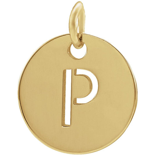 18k Gold Plated 925 Silver Initial P Disc 0.39" Pendant for Men or Women