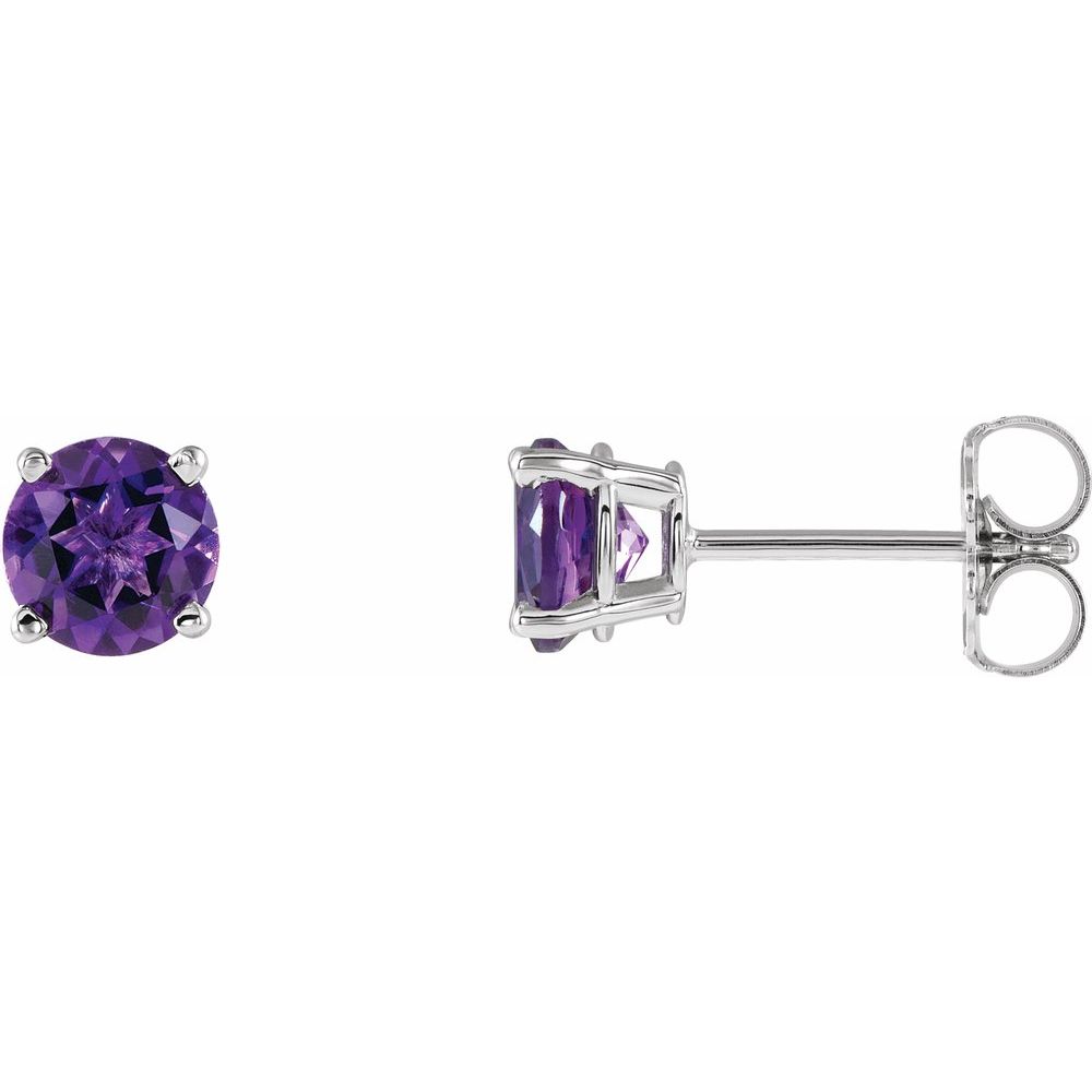 14k White Gold 5 mm Natural Amethyst Stud Earrings