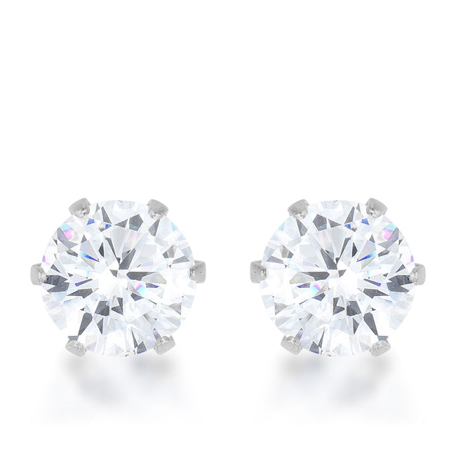 Stainless Steel 6mm Round Cubic Zirconia Earrings