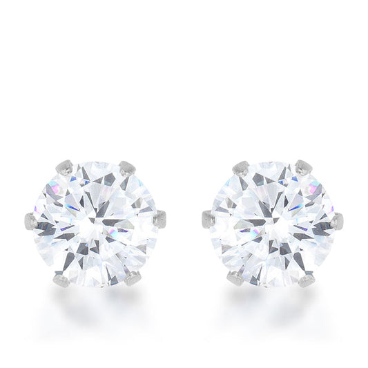 Stainless Steel 6mm Round Cubic Zirconia Earrings