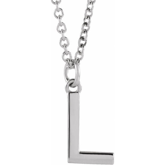 Authentic 925 Sterling Silver 0.37" Letter L Dangle Pendant 18" Initial Necklace