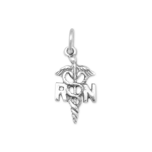 Authentic 925 Sterling Silver Registered Nurse Caduceus Women's Charm for Bracelet or Necklace