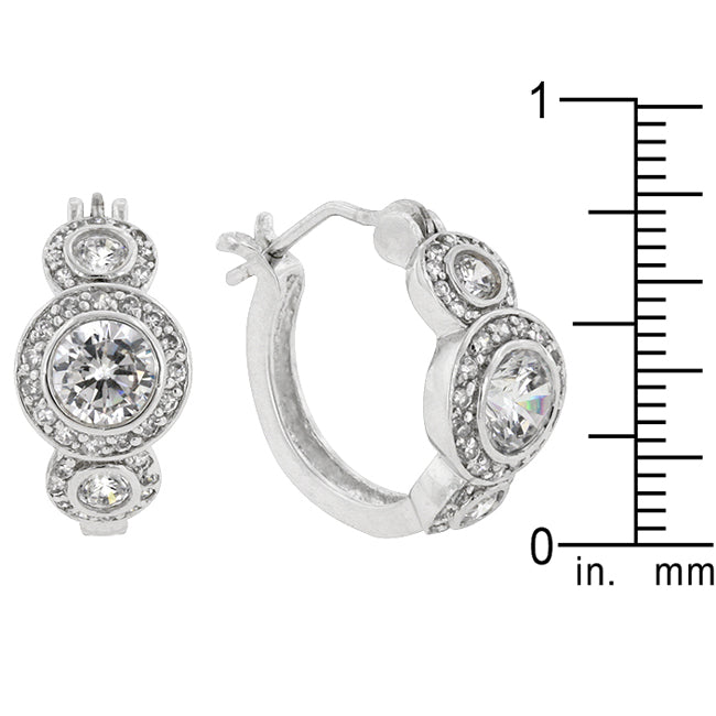 Silvertone Round Cubic Zirconia Halo Hoop Earrings