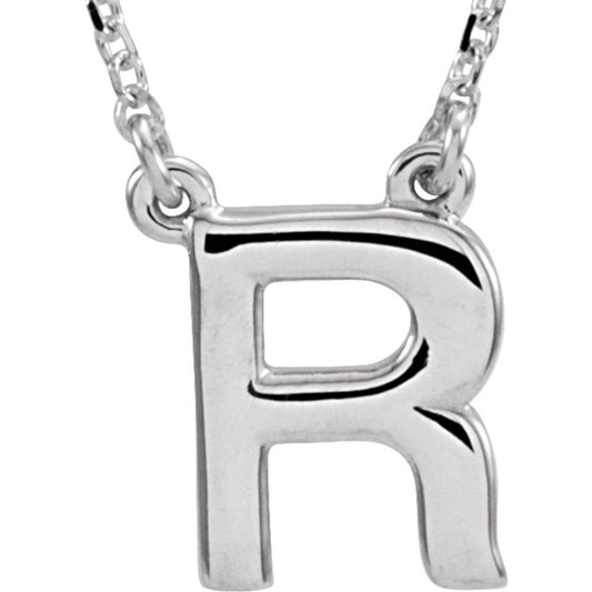 Authentic 925 Sterling Silver 0.39" Block Font Letter R 16" Initial Necklace