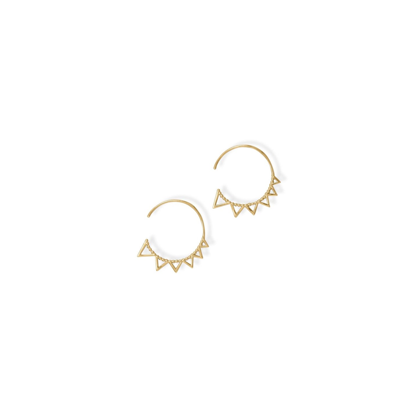 14k Yellow Gold Plated Sterling Silver Beaded Sun Semi-Hoop Earrings