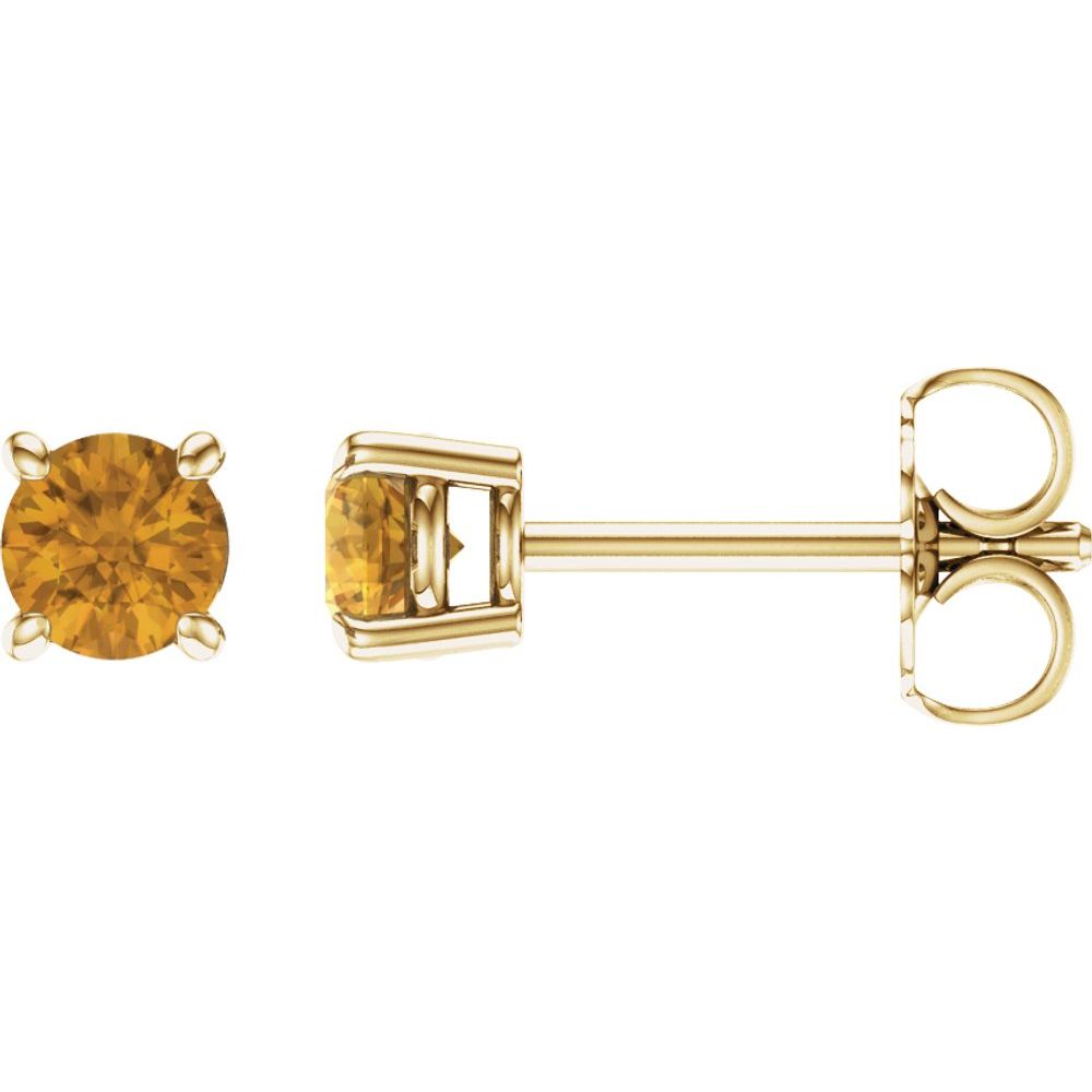 14k Yellow Gold 4 mm Natural Citrine Stud Earrings