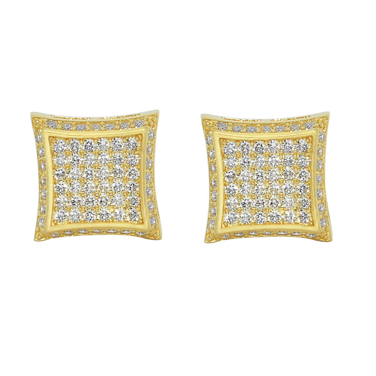 Genuine 14k Yellow Gold 10mm Unisex Men's Square Shaped Micro Pave Cubic Zirconia CZ Kite Studs