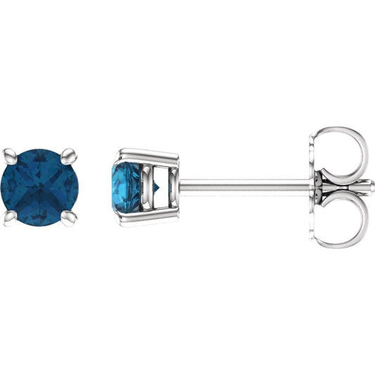 14k White Gold 4 mm Natural London Blue Topaz Stud Earrings