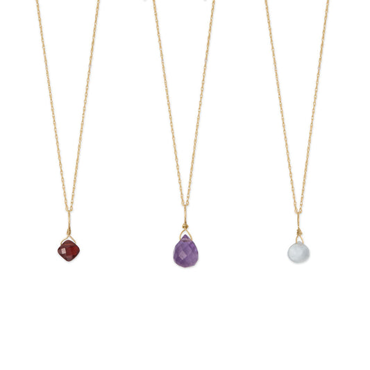 14k Yellow Gold Gemstone Birthstone 16" Necklace (January - December)