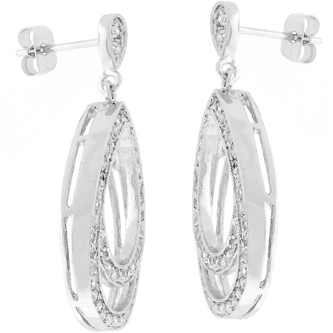 Silvertone Cubic Zirconia Double Teardrop Drop Earrings