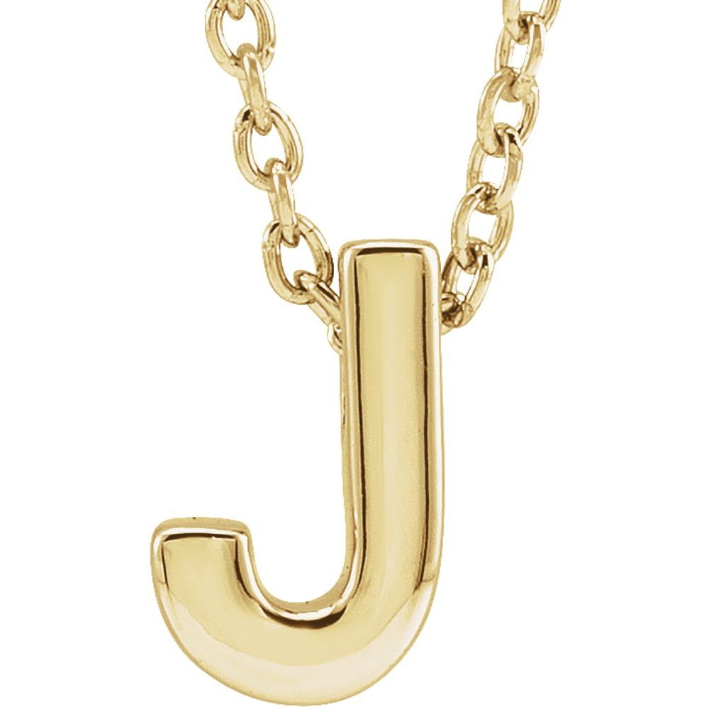 Genuine 14K Yellow Gold 0.31" Initial Letter J Pendant Slide Adjustable 16-18" Necklace