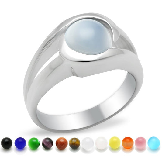 High Polished 925 Sterling Silver Ring with Synthetic Glass Bead in Multi Color