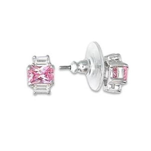 High Polished 925 Sterling Silver Earrings with AAA Grade CZ  in Rose