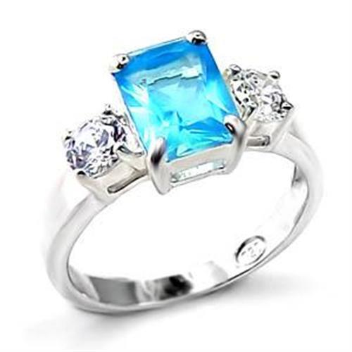 High Polished 925 Sterling Silver Ring with Synthetic Spinel in Sea Blue