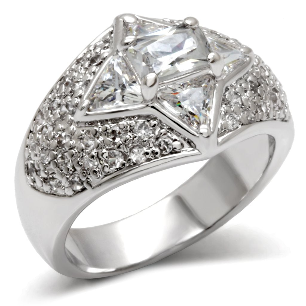 High Polished 925 Sterling Silver Ring with AAA Grade CZ  in Clear