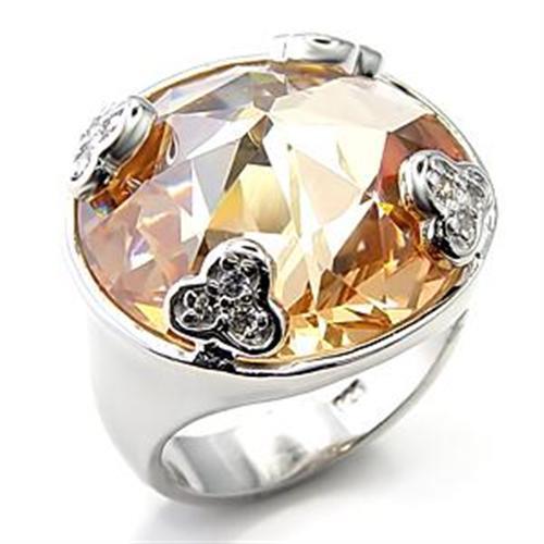 Rhodium 925 Sterling Silver Ring with AAA Grade CZ  in Champagne