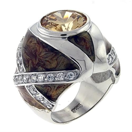 High Polished 925 Sterling Silver Ring with AAA Grade CZ  in Champagne