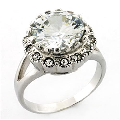 Rhodium 925 Sterling Silver Ring with AAA Grade CZ  in Clear