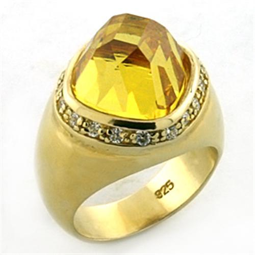 Gold 925 Sterling Silver Ring with AAA Grade CZ  in Citrine